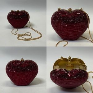 Judith Lieber Heart & Soul red Swarovski Crystal minaudière clutch, chain strap